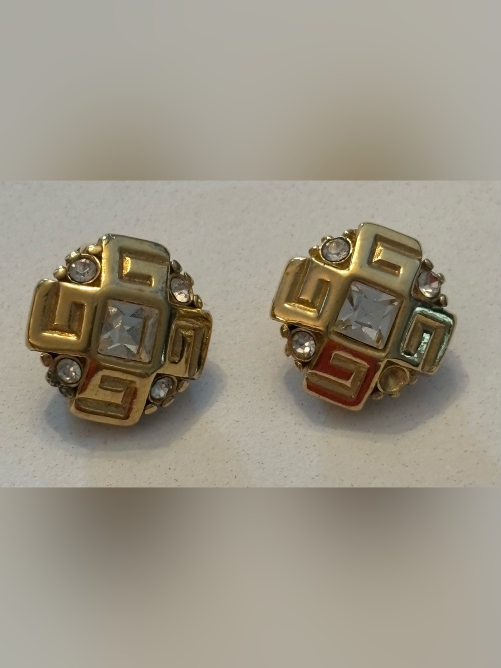 Vintage Givenchy Geometric Enamel & Rhinestone Clip-On Earrings – Signed